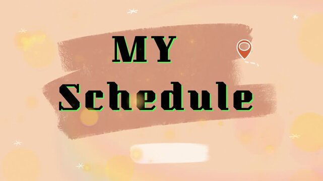 Animated my schedule text reveal featuring soft pastel background with glowing bokeh particles with video displays animated schedule planner title