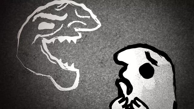 man with schizophrenia seeing a macabre face in sketch style