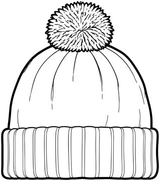 Isolated Knit Winter Hat with Fluffy Pom Pom on Top