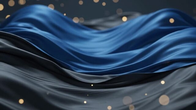 Gif background with blue and black silk fabric waving smoothly