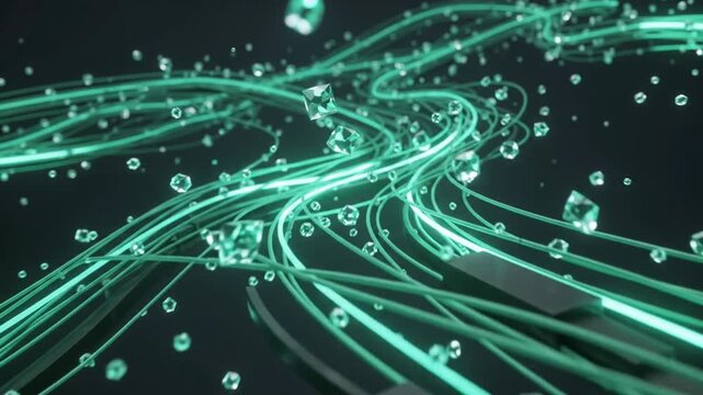Gif background featuring abstract cyan light trails and particles