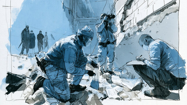 Ough News Sketch Single Composition Blue Monochrome Pencil Charcoal Un