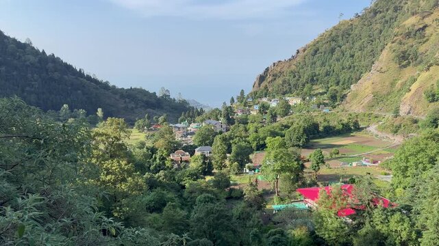 Scenic Morning Landscape of Char Khet Village Near Nainital, Uttarakhand, India