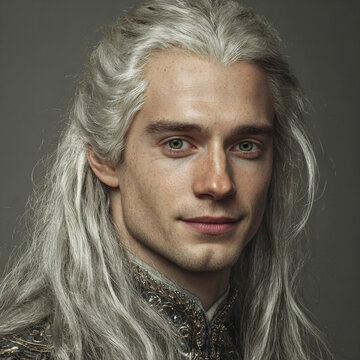 Ultra Photo Handsome Young Man Dressed Medieval European Prince Long