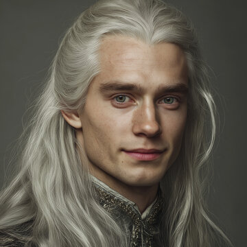 Ultra Photo Handsome Young Man Dressed Medieval European Prince Long