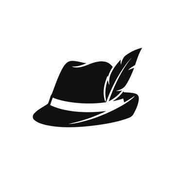Black silhouette of a traditional Tyrolean hat adorned with a feather, representing alpine culture, outdoor pursuits, and traditional attire.