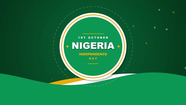 Decorative greeting design for Nigeria Independence Day celebration on first of October featuring circular emblem and wave elements