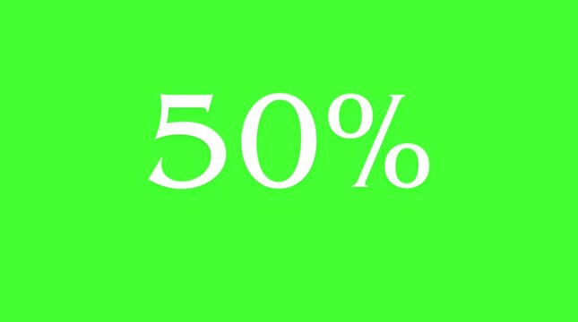 50 percent discount text animation on bright green screen background for promotional advertising use