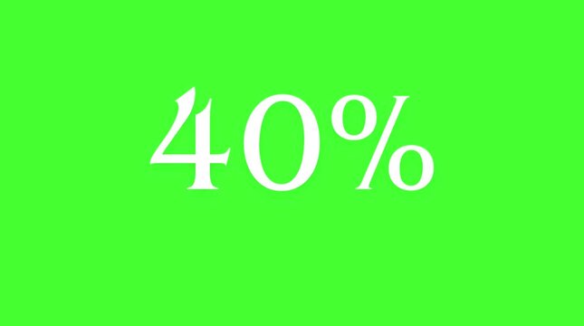 40 percent discount text animation on bright green screen background for advertising and promotion
