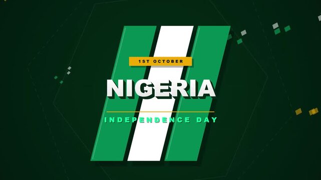 Abstract Motion Graphic Celebrating Nigeria Independence Day on October First with Green and White Flag Colors and Modern Kinetic Typography Design