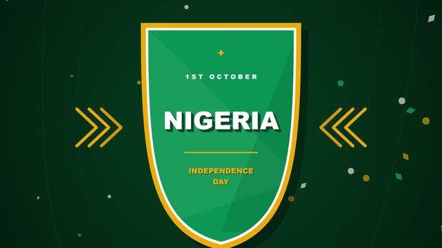 Nigeria Independence Day Celebration Motion Graphic Featuring National Colors and Gold Emblem on a Decorative Background for October 1st Event