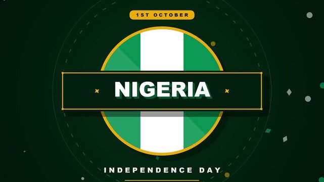 Celebratory Motion Render Honoring Nigeria Independence Day on October First Featuring National Flag Colors and Elegant Typographic Graphic Design