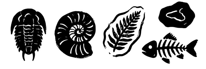 Black and white prehistoric fossils vector illustration © DzikriAdi