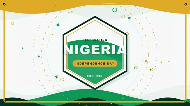 Modern Motion Graphic Animation Celebrating Nigeria Independence Day Anniversary With Elegant Green And Gold Geometric Banner Design