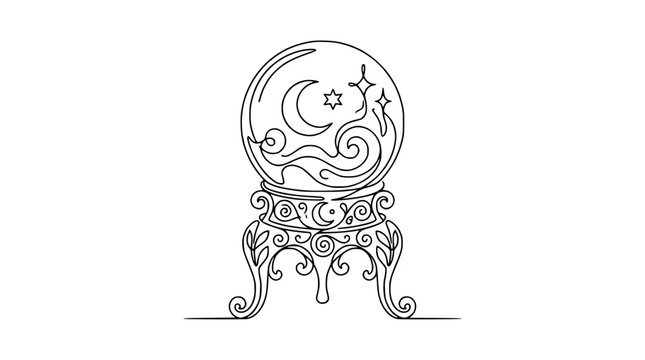 Crystal Ball Fortune Teller Stand Mystical Line Art Isolated