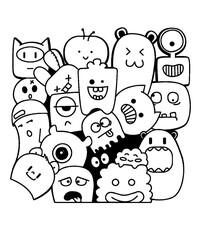 Group of cute cartoon monsters with different expressions © Laboni