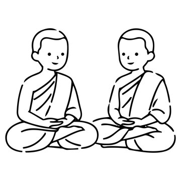 Two Cartoon Monks Sitting in Meditation with Calm Expressions
