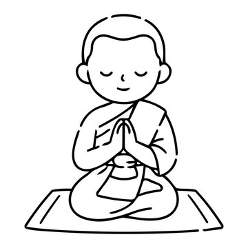 Peaceful Monk Meditating with Hands Together in a Serene Pose