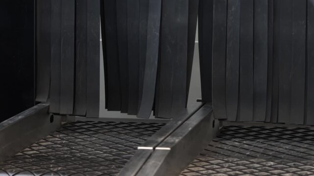 An airport luggage belt with suitcases. Baggage carousel or luggage carousel.