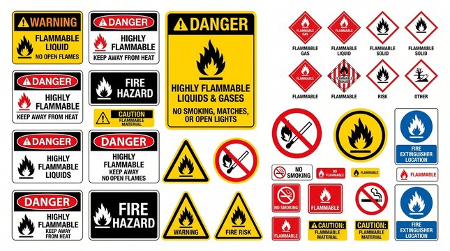 Flammable warning signs collection