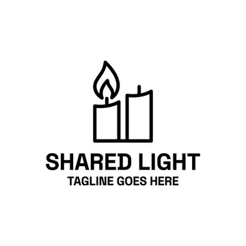 Shared light twin minimalist wax candles with flickering flame shape for promoting peaceful spiritual warmth reflection logo design