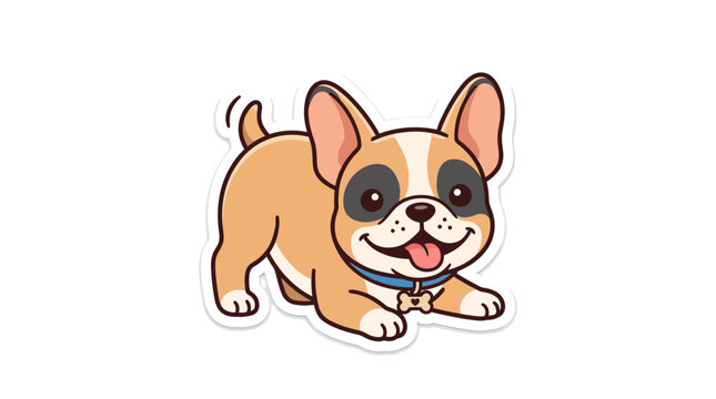 Cute Cartoon French Bulldog Puppy Playing Joyfully.