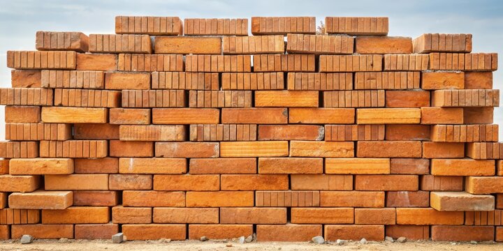 A stack of interlocking bricks forms a solid foundation for a building wall with mortar between each brick, walls