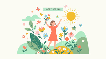 Fototapeta premium Joyful Woman Celebrating Nature Outdoors in Bright Sunny Day.