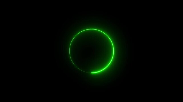 neon circle frame overlay 4k, glowing neon circular border pulsing animation, live streaming neon sign circle effect. alpha channel seamless loop animation