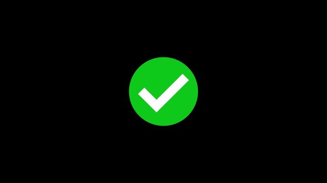 Check mark on transparent background with alpha channel. approved tick mark icon, Check mark icon animation, right mark icon. Tick mark icon animation. Check mark animation with circle alpha channel