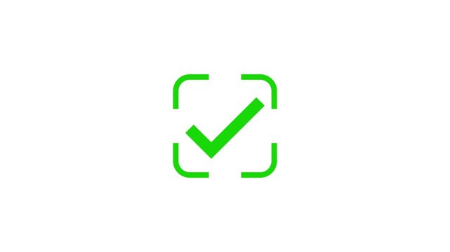 Animated green check mark icon. right check mark icon white background.4K video