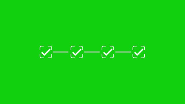 4 step infographic process with check mark icon. infographic step by step process icon animation on black background, step process success with check marks. Step-by-Step Guide. 4K video animation