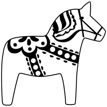 Dala horse swedish folk art illustration coloring page line art outline template traditional sweden wooden toy scandinavian craft graphic