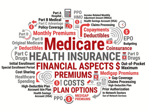 Medicare Health Insurance Financial Aspects and Plan Options Explained in a Detailed Infographic