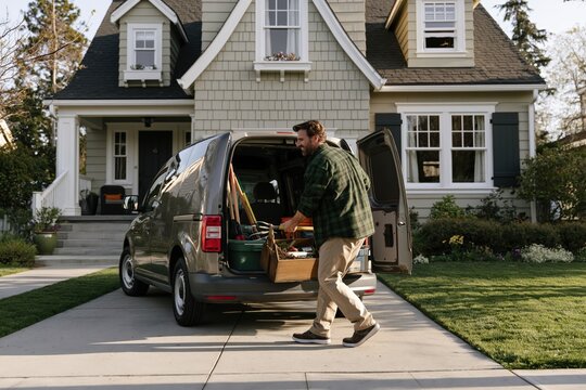 Landscaping business owner prepares for workday