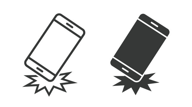 Smartphone drop icons showing accidental device breakage displayed in a clean simple vector graphic style design