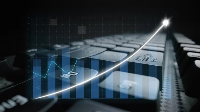 A close-up view of a keyboard featuring a financial graph overlay, representing the intersection of technology and finance, suitable for presentations and articles on analytics. Copula