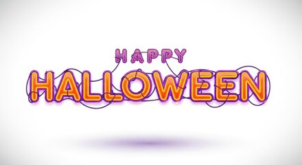 Fototapeta premium Vibrant neon Halloween greeting with glowing text and spooky wireframe design on a clean white background
