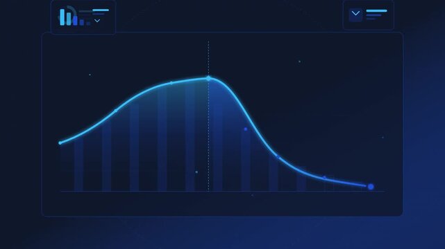 Animated financial line chart showing market fluctuations and growth patterns in this digital blue glowing user interface motion clip video