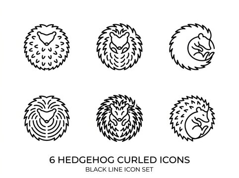 Minimalist Hedgehog Curled Icon Set for Branding and Design.