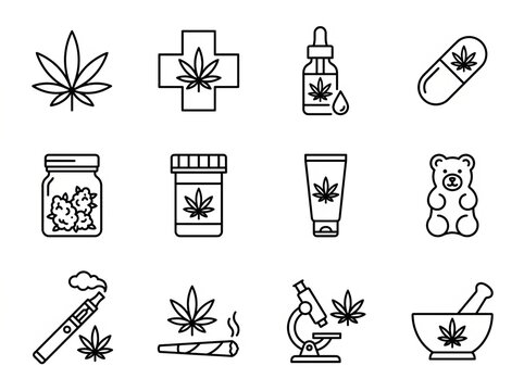 Cannabis and Cannabinoid Product Icons for Medical and Wellness Applications.