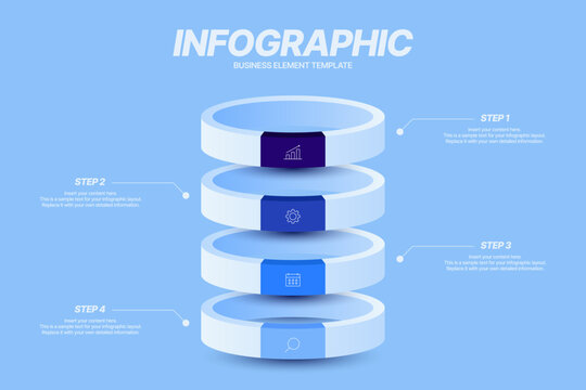 Modern 3D Infographic Business Template with 4 Stacked Ring Step