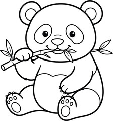 Fototapeta premium A delightful panda bear enjoys a tasty bamboo snack perfect for coloring and creative expression for children of all ages
