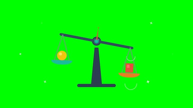 Animated scale balancing weights on green screen background