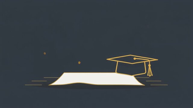 Graduation cap and diploma scroll floating with magical golden particles in this smooth motion animation for academic achievement video project