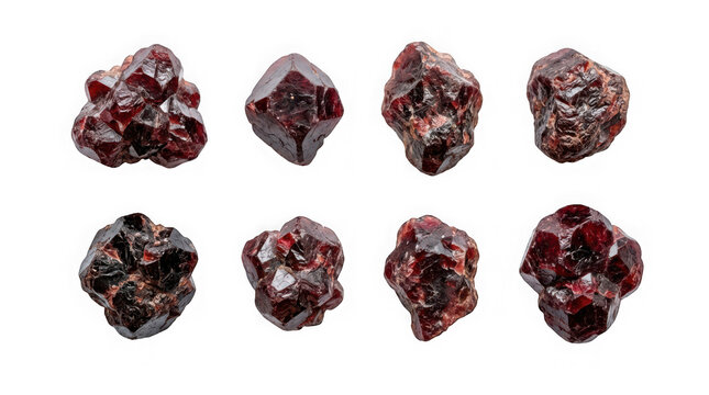 Raw red garnet crystals isolated on transparent background