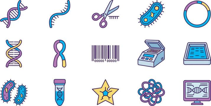 Colorful Medical Genetics and Biotechnology Flat Icons Set