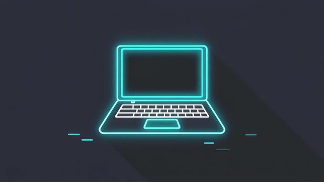 Laptop computer outline graphic animation displaying smooth glowing neon blue transitions for modern technology digital marketing communication motion video projects