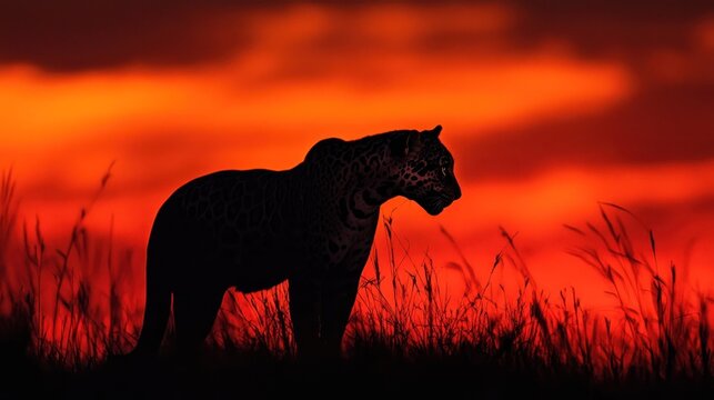Backlit jaguar silhouette against