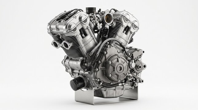 Motorcycle Engine Precision: A detailed view of a powerful motorcycle engine, showcasing its intricate mechanical components and robust engineering, ready for the open road.